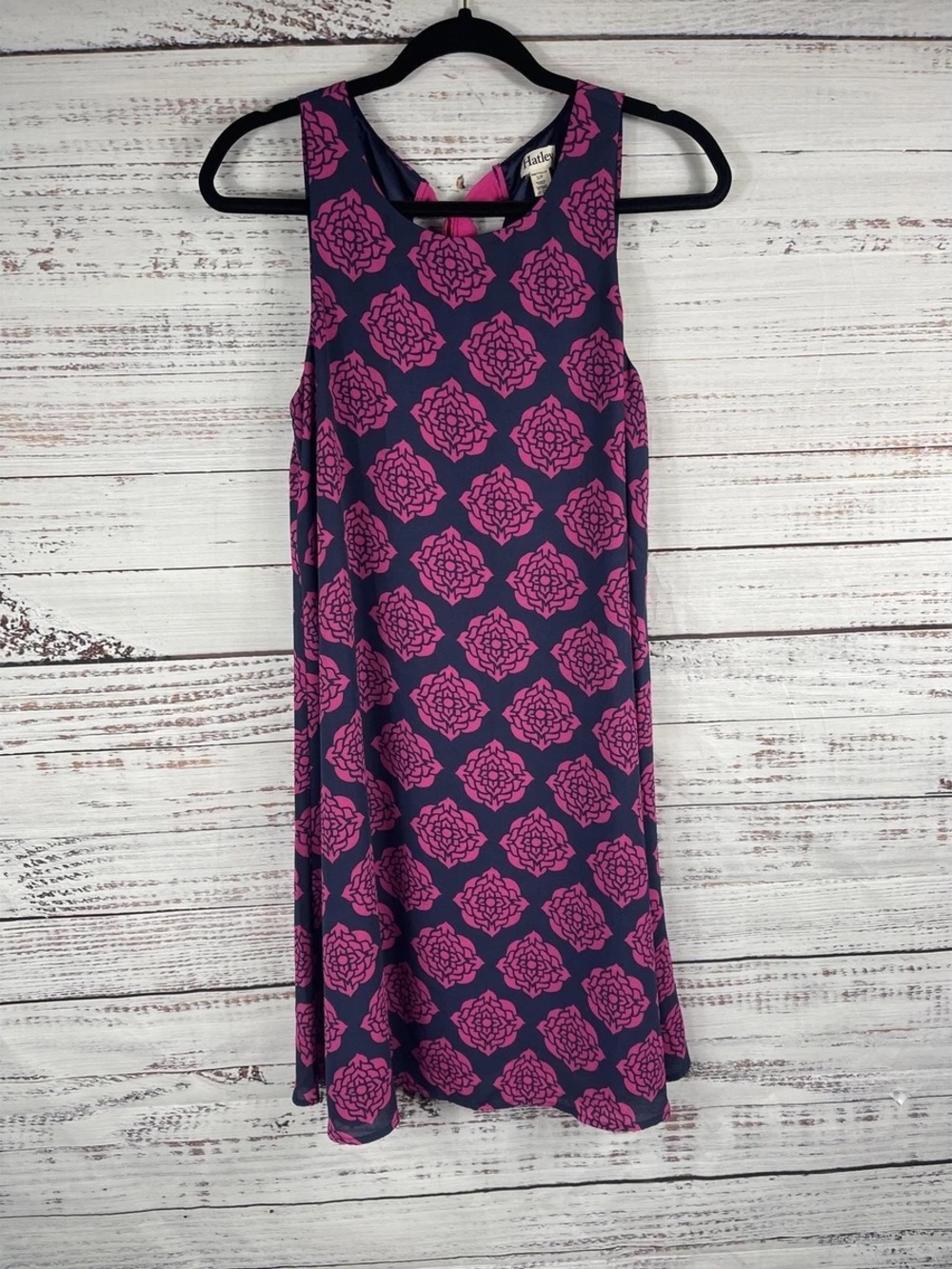 Anthropopogie  Hatley  Sleeveless Navy trapeze Dress w/Pink Floral Medallions